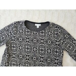 J Jill Plush Knit Top‎ Black White Geometric Size XS Long Sleeve Cotton Shirt